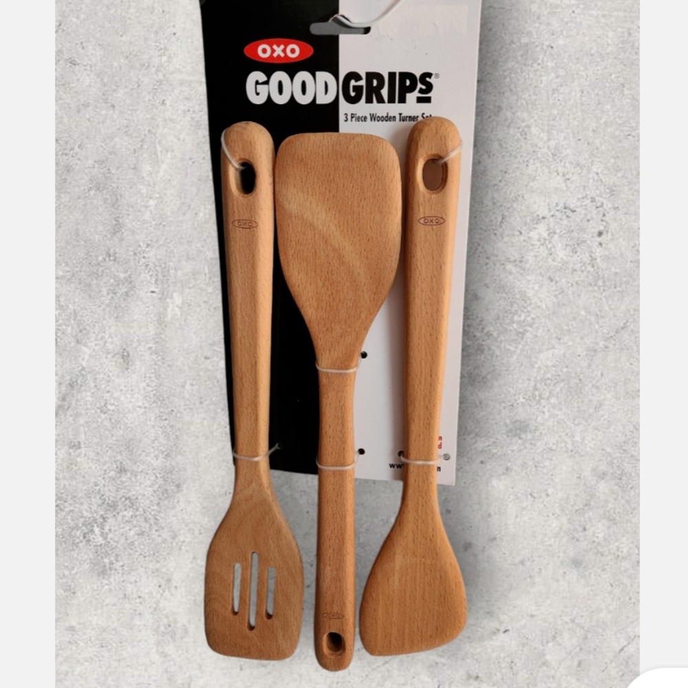 OXO GOOD GRIPS 3 Piece Kitchen Wooden Turner Set - Large Comfortable Handle NWT